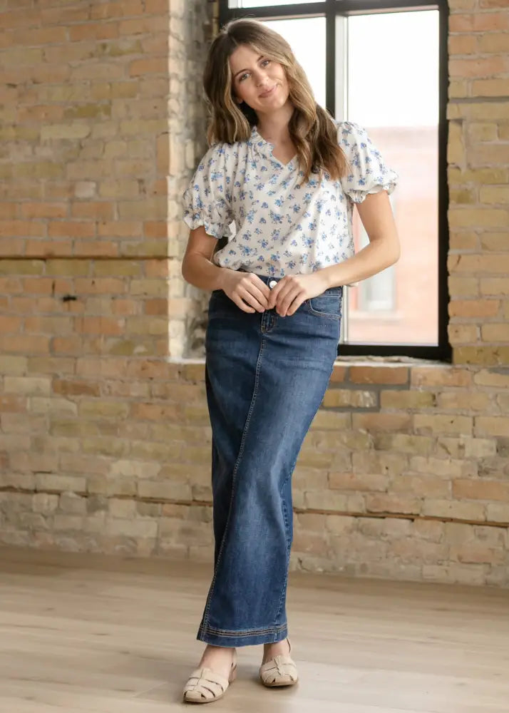 Bria Dark Wash Denim Maxi Skirt - FINAL SALE - IC Skirts