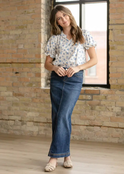 Bria Dark Wash Denim Maxi Skirt - FINAL SALE - IC Skirts