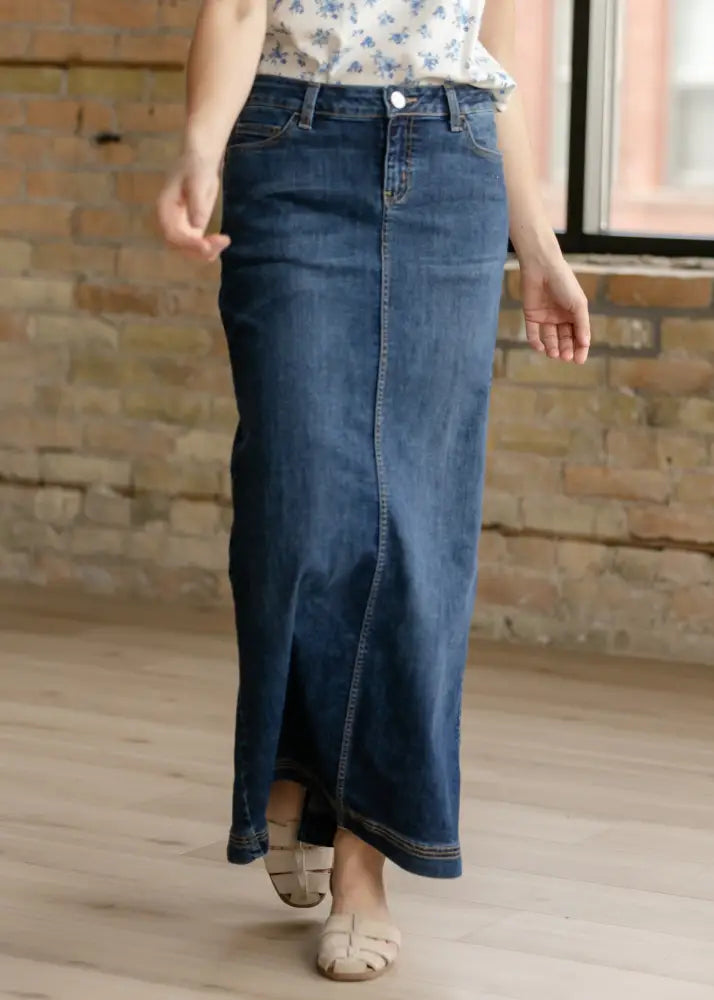 Bria Dark Wash Denim Maxi Skirt - FINAL SALE - IC Skirts