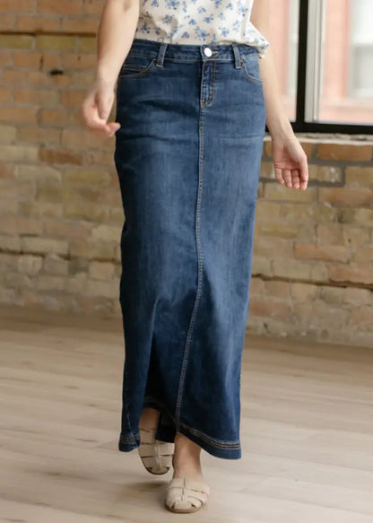 Bria Dark Wash Denim Maxi Skirt - FINAL SALE - IC Skirts