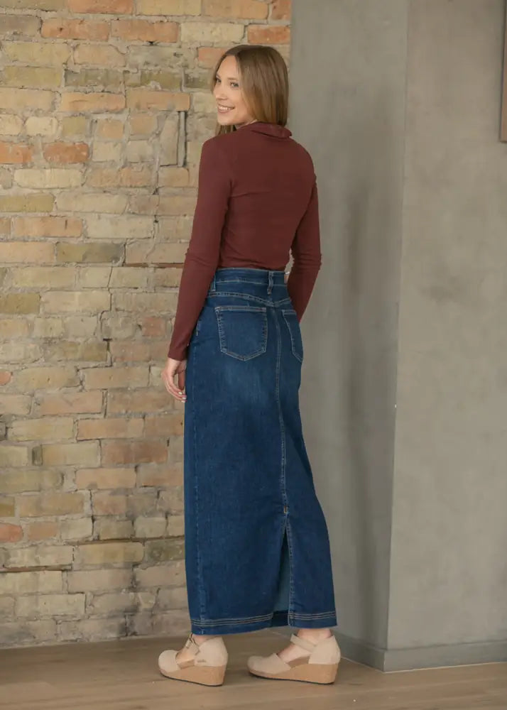 Bria Dark Wash Denim Maxi Skirt - FINAL SALE - IC Skirts