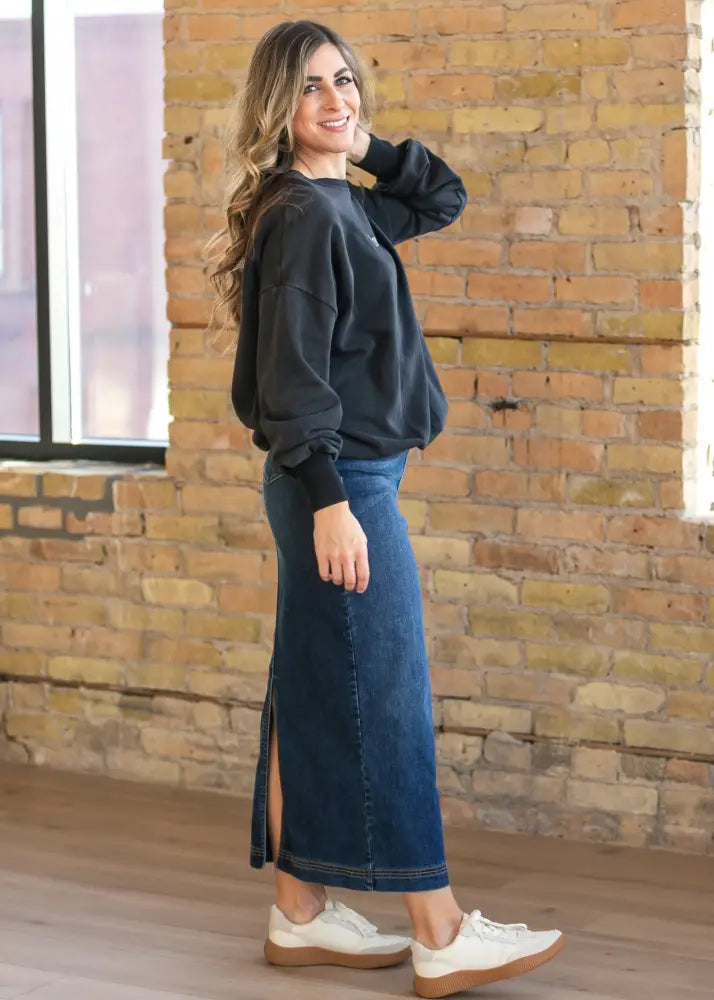 Bria Dark Wash Denim Maxi Skirt - FINAL SALE - IC Skirts