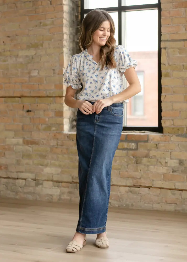 Bria Dark Wash Denim Maxi Skirt - FINAL SALE - IC Skirts
