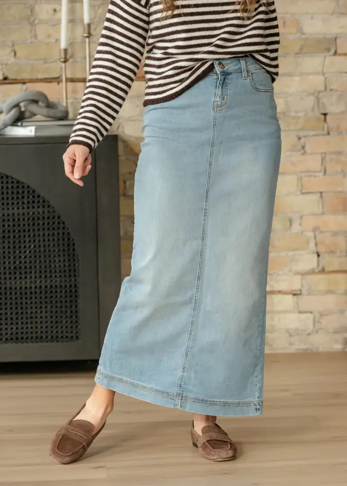 Bria Light Wash Denim Maxi Skirt - IC Skirts