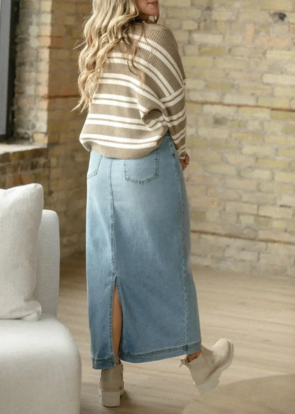 Bria Light Wash Denim Maxi Skirt - IC Skirts
