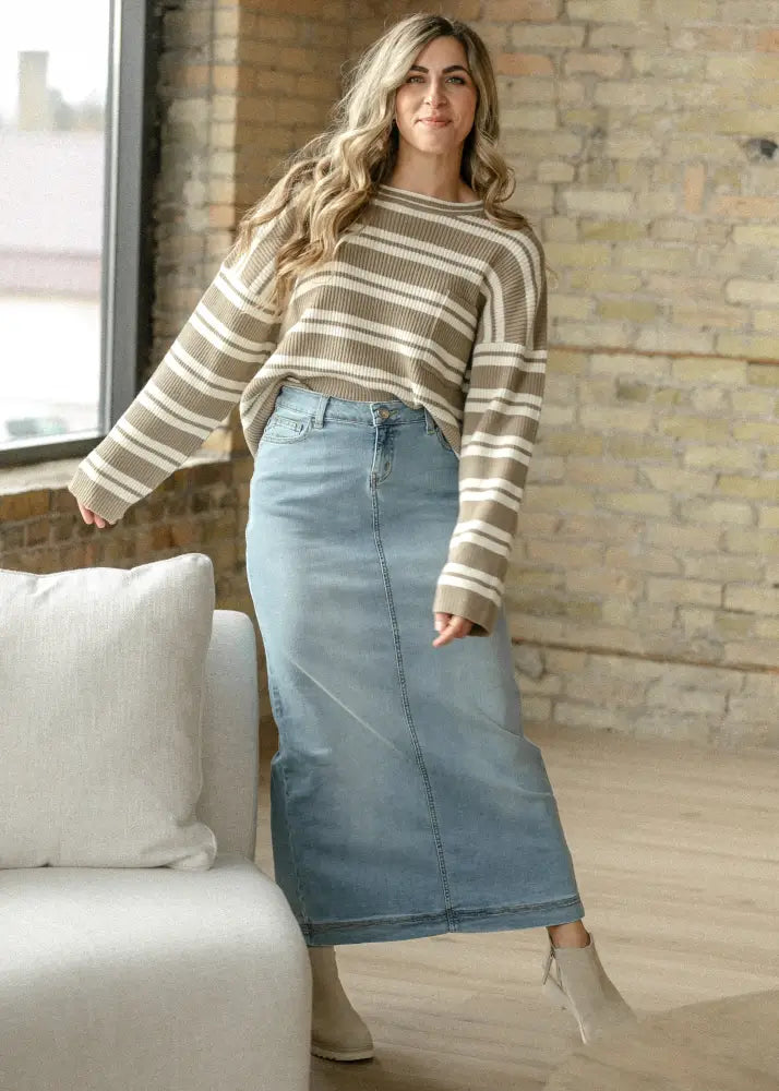 Bria Light Wash Denim Maxi Skirt - IC Skirts