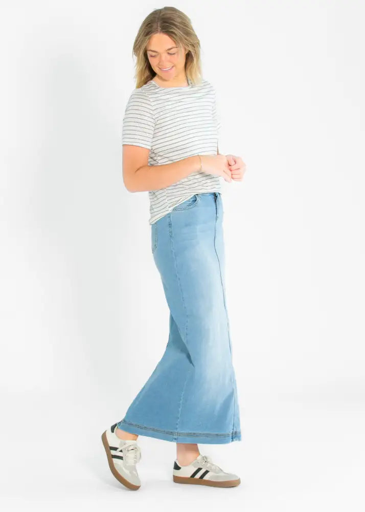 Bria Light Wash Denim Maxi Skirt - IC Skirts
