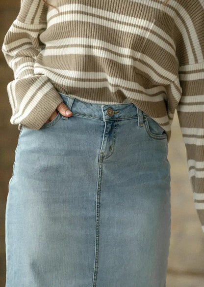 Bria Light Wash Denim Maxi Skirt - IC Skirts
