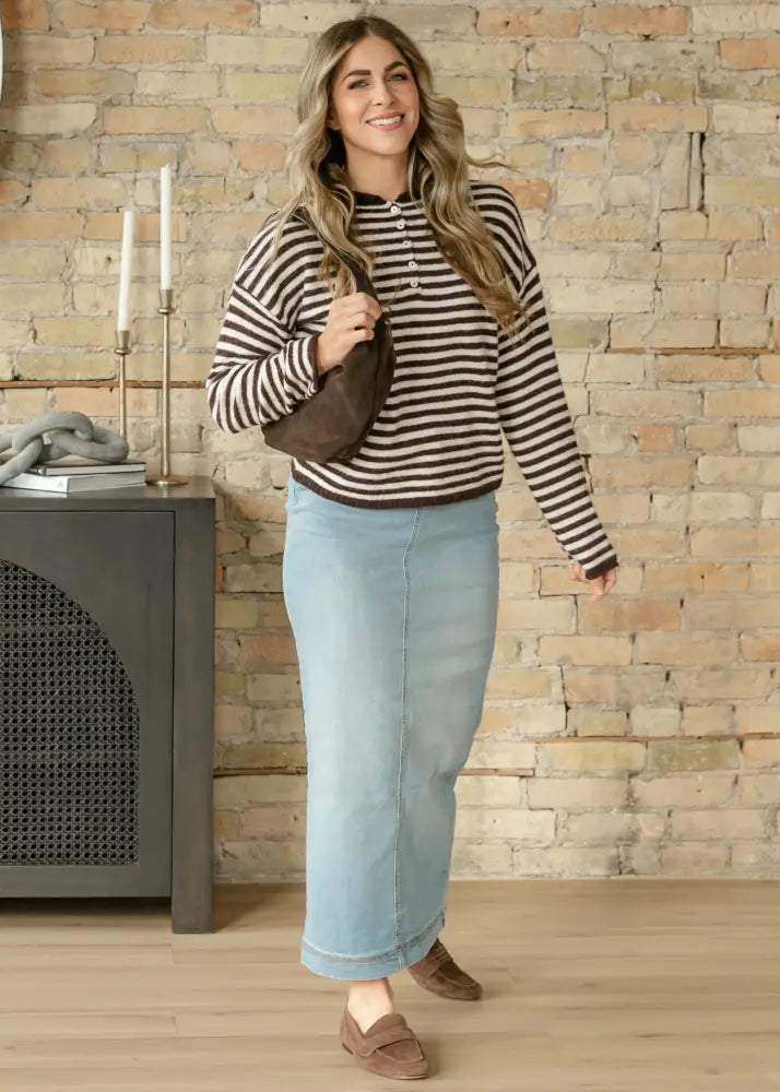 Bria Light Wash Denim Maxi Skirt - IC Skirts