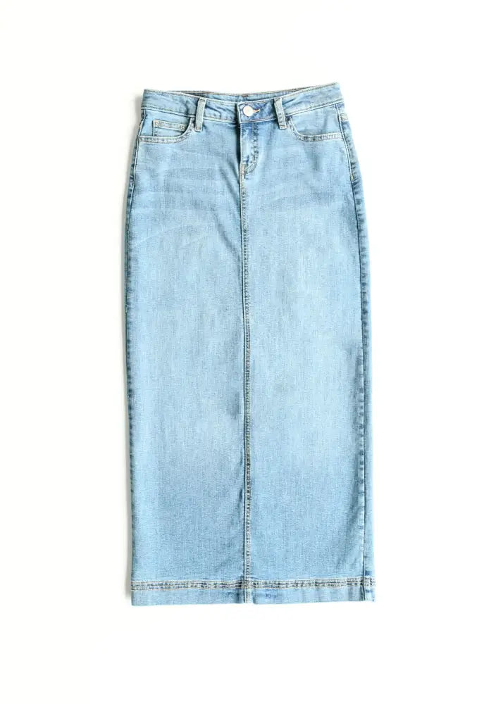 Bria Light Wash Denim Maxi Skirt - IC Skirts
