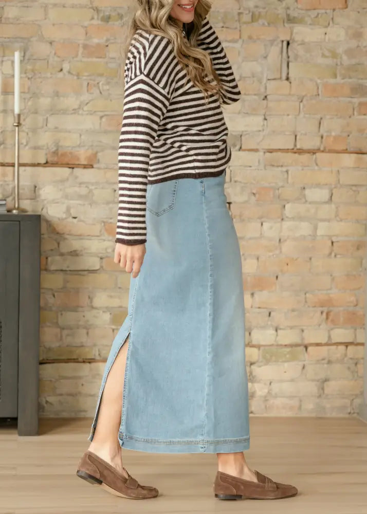 Bria Light Wash Denim Maxi Skirt - IC Skirts