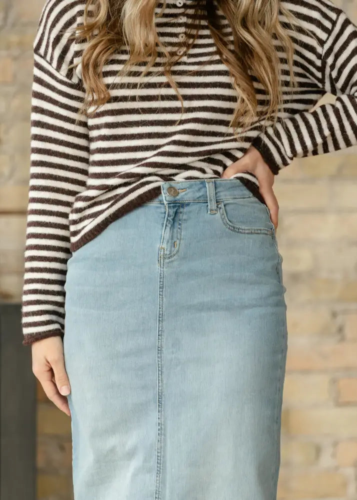 Bria Light Wash Denim Maxi Skirt - IC Skirts