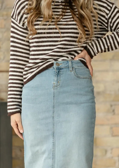 Bria Light Wash Denim Maxi Skirt - IC Skirts