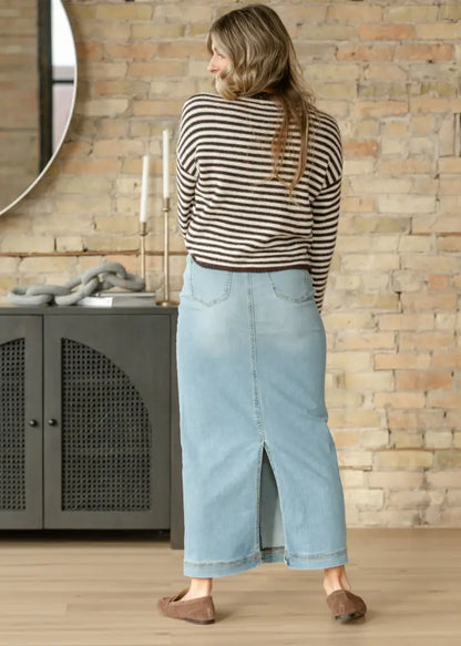 Bria Light Wash Denim Maxi Skirt - IC Skirts