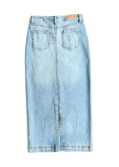 Bria Light Wash Denim Maxi Skirt - IC Skirts