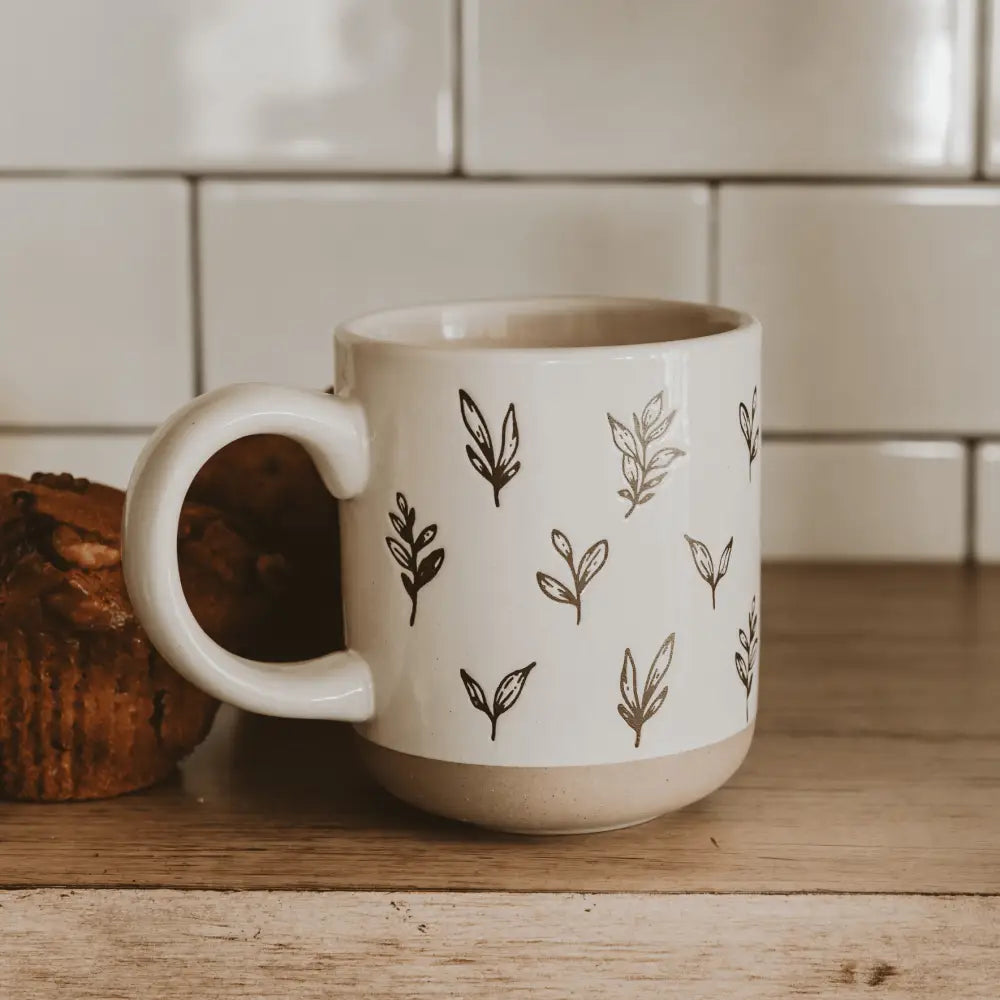 Brown Leaves 14 oz Stoneware Coffee Mug Coffee Mugs