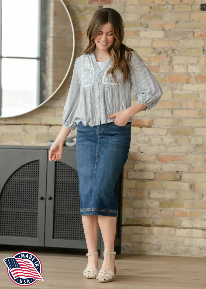 Bryn Dark Wash Denim Midi Skirt IC Skirts