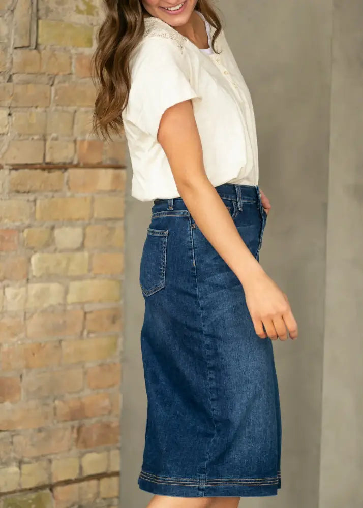 Bryn Dark Wash Denim Midi Skirt IC Skirts