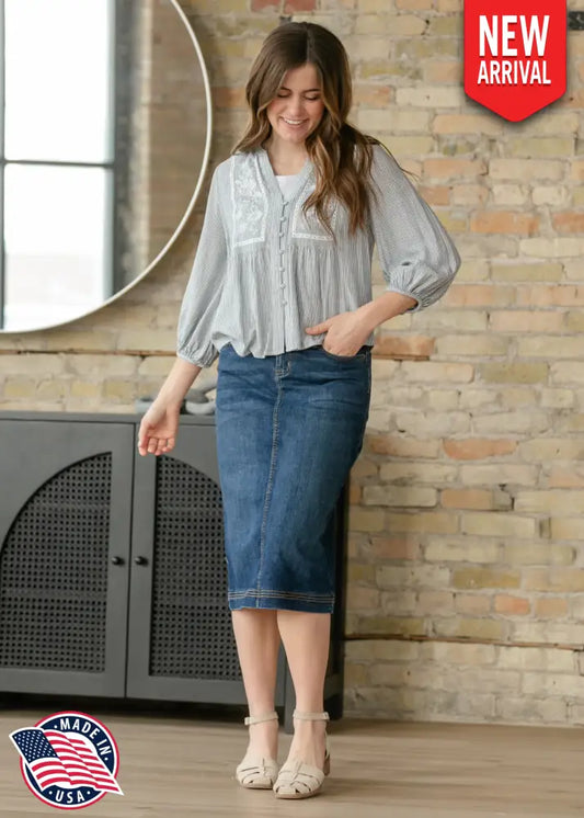 Bryn Dark Wash Denim Midi Skirt IC Skirts