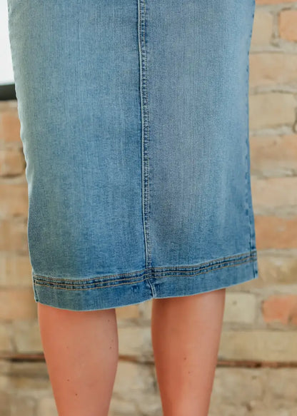 Bryn Light Wash Denim Midi Skirt IC Skirts