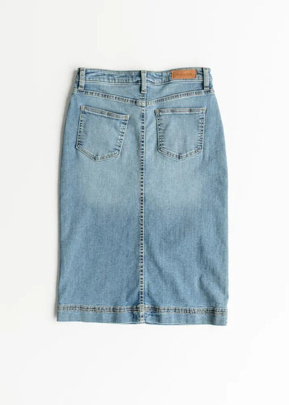 Bryn Light Wash Denim Midi Skirt IC Skirts