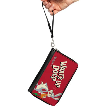 Women’s PU Zip Around Wallet Rectangle - Looney Tunes Bugs Bunny WHAT’S UP DOC? Carrot Pose Red Clutch Zip Around