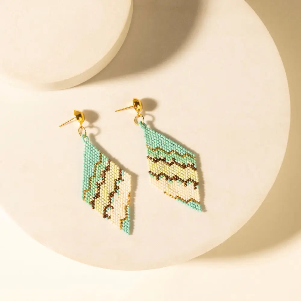 Myra Cactus Silk Chevron Drops in Turquoise - Turquoise - JEWELLRY