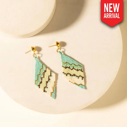 Myra Cactus Silk Chevron Drops in Turquoise - Turquoise - JEWELLRY