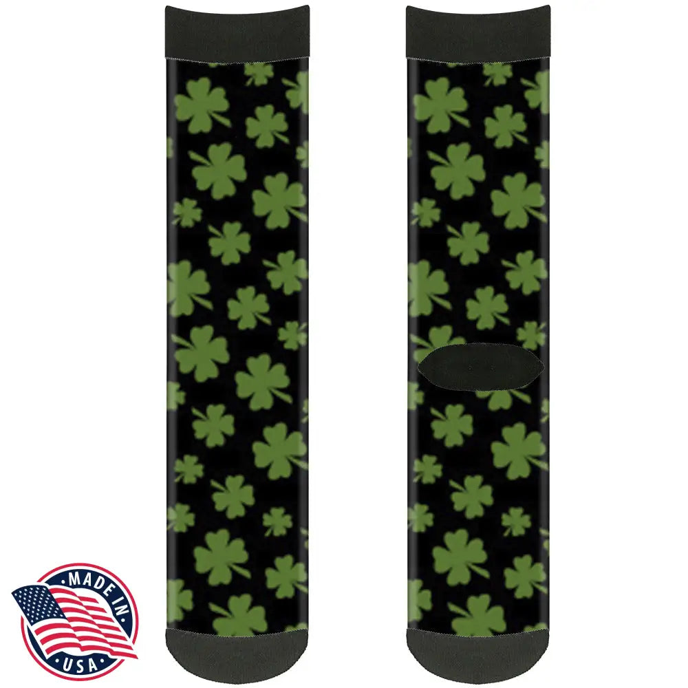 Sock Pair - Polyester - St. Pat’s Clovers Scattered Black Green - CREW Socks
