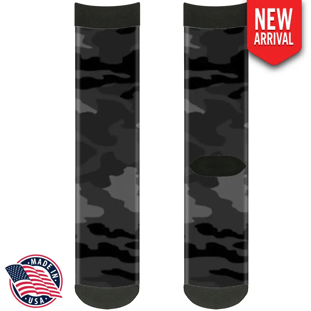 Sock Pair - Polyester - Camo Charcoal - CREW Socks
