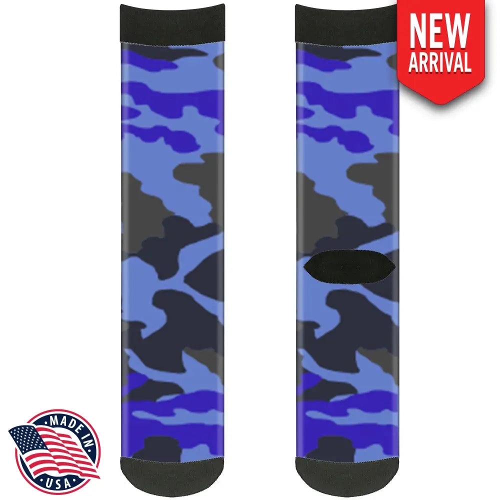 Sock Pair - Polyester - Camo Blue - CREW Socks