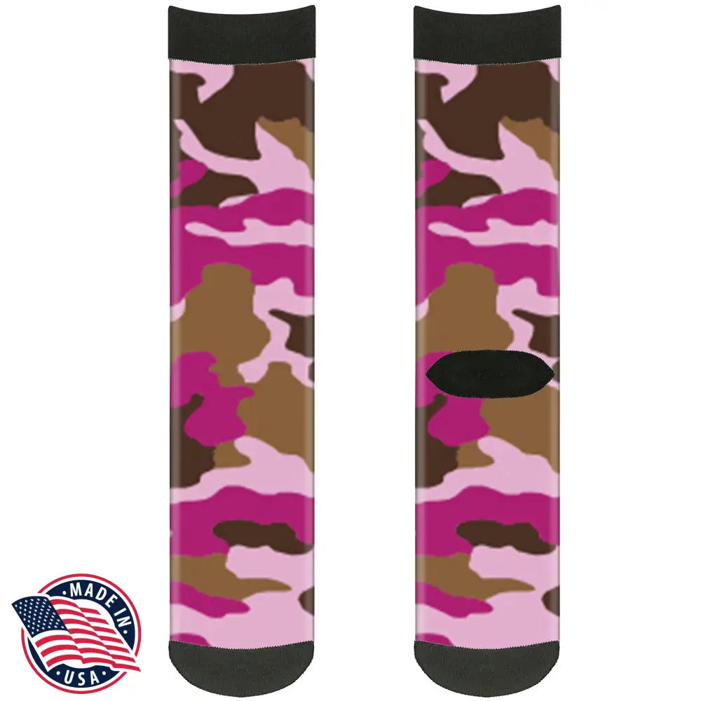 Sock Pair - Polyester - Camo Pink - CREW Socks