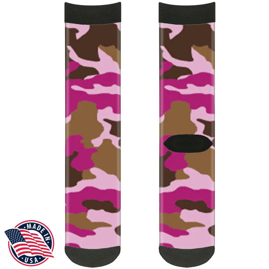 Sock Pair - Polyester - Camo Pink - CREW Socks