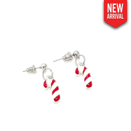 Silvertone Christmas Candy Cane Earrings Christmas Gifts Christmas Jewelry Stocking Stuffer Gifts Wife Gift Daughter