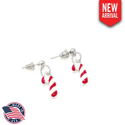 Silvertone Christmas Candy Cane Earrings Christmas Gifts Christmas Jewelry Stocking Stuffer Gifts Wife Gift Daughter