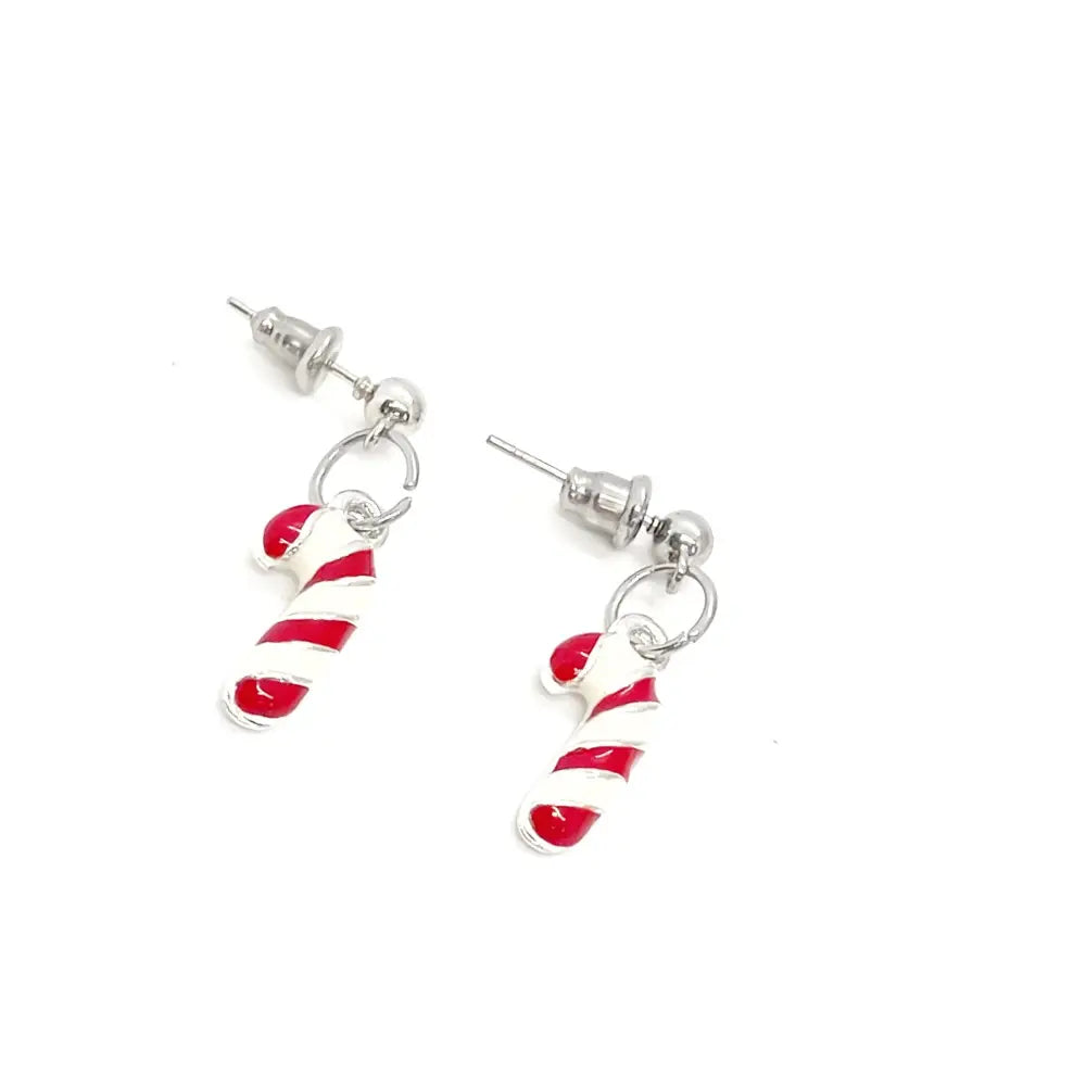 Silvertone Christmas Candy Cane Earrings Christmas Gifts Christmas Jewelry Stocking Stuffer Gifts Wife Gift Daughter