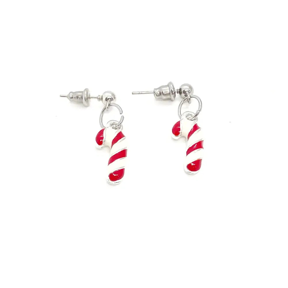 Silvertone Christmas Candy Cane Earrings Christmas Gifts Christmas Jewelry Stocking Stuffer Gifts Wife Gift Daughter