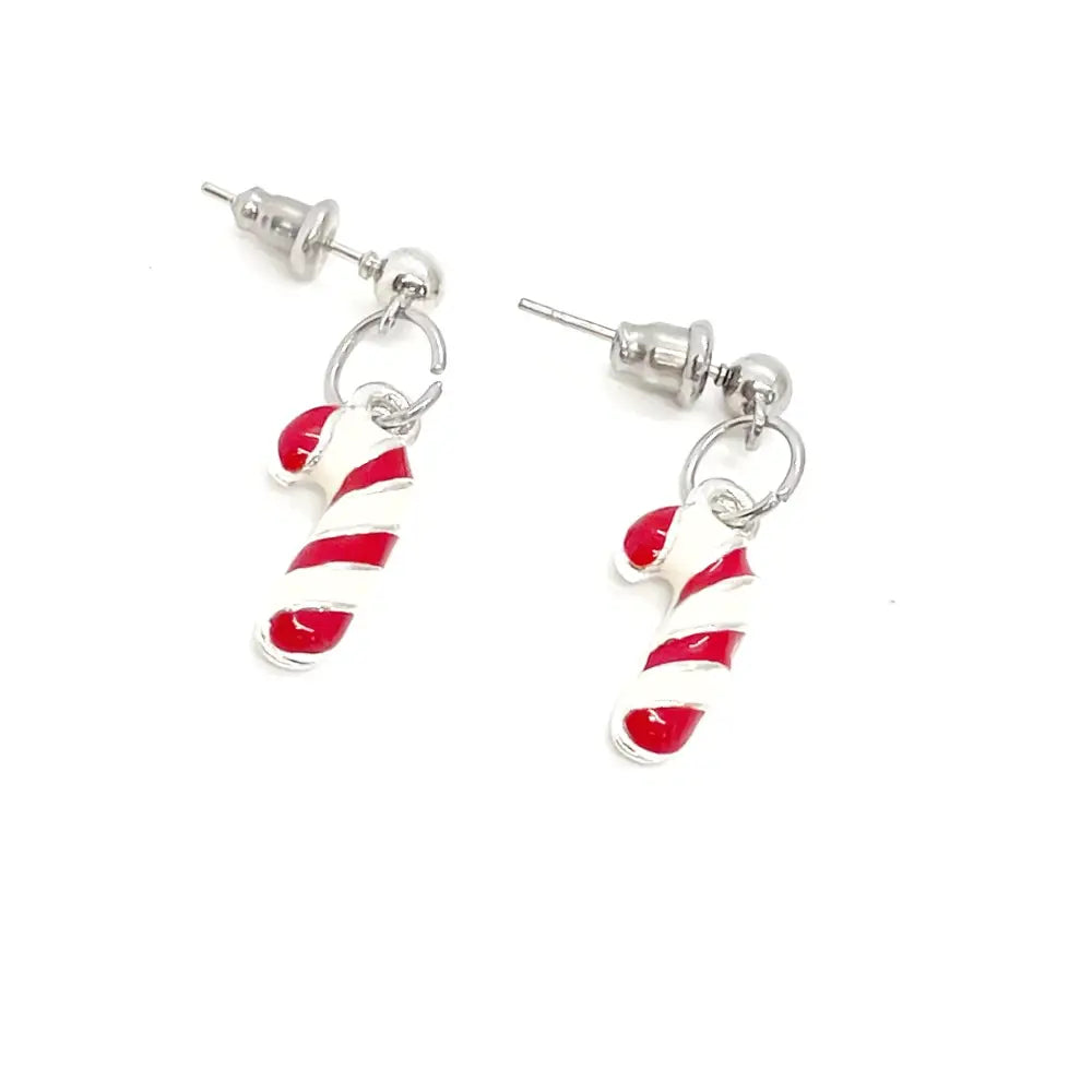 Silvertone Christmas Candy Cane Earrings Christmas Gifts Christmas Jewelry Stocking Stuffer Gifts Wife Gift Daughter