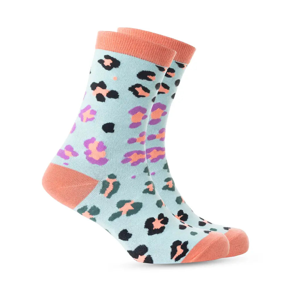 Candy Leopard Lacy Socks In Sky Blue - Socks