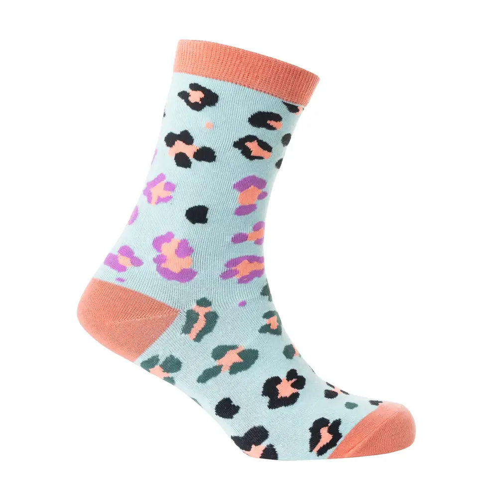Candy Leopard Lacy Socks In Sky Blue - Socks