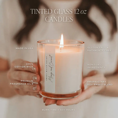 Cashmere and Vanilla Soy Candle - Tinted Glass Jar - 12 oz Candles