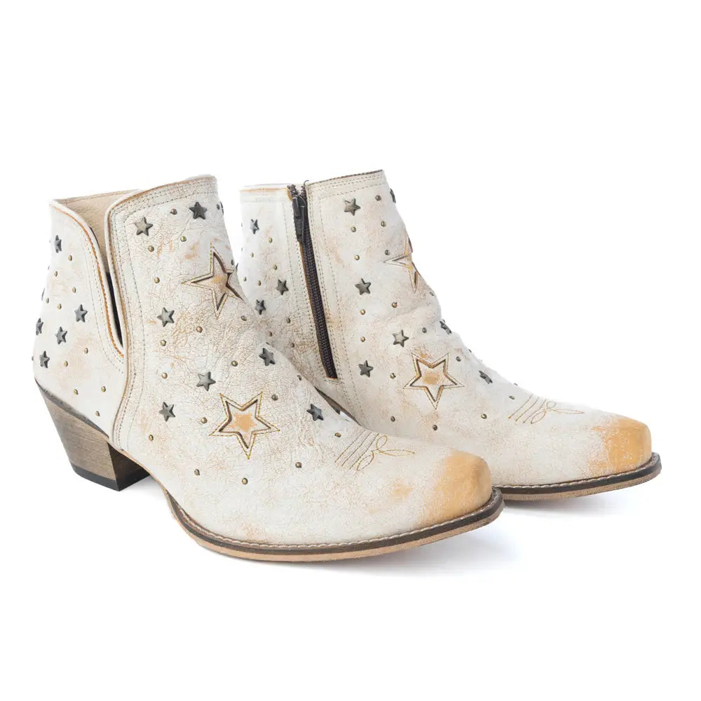 Celestial Stardust Western Booties in White - Shoes