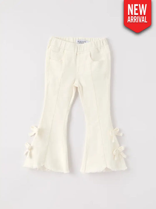 Charming White Denim Pants with Cute Bows - Jeans