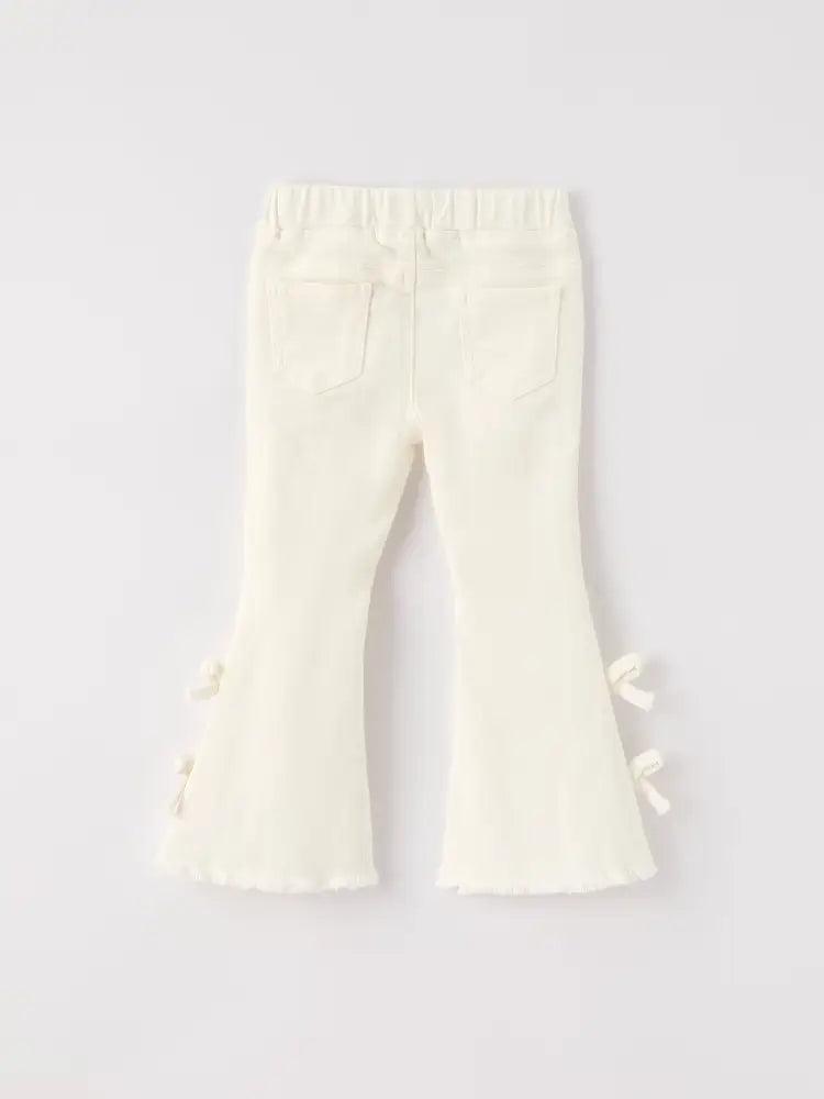 Charming White Denim Pants with Cute Bows - Jeans