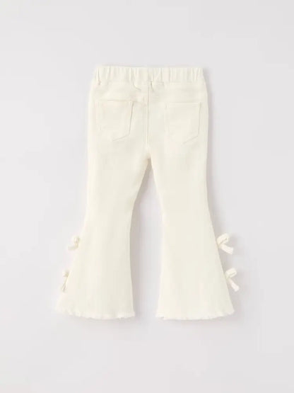 Charming White Denim Pants with Cute Bows - Jeans
