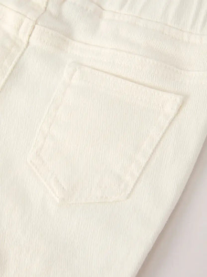 Charming White Denim Pants with Cute Bows - Jeans