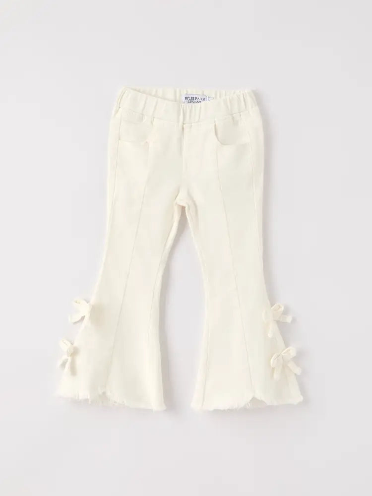 Charming White Denim Pants with Cute Bows - Jeans