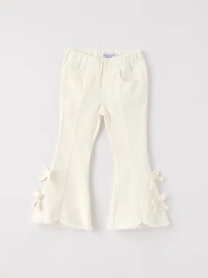 Charming White Denim Pants with Cute Bows - Jeans
