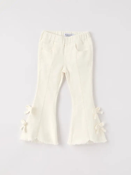 Charming White Denim Pants with Cute Bows - Jeans