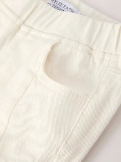 Charming White Denim Pants with Cute Bows - Jeans